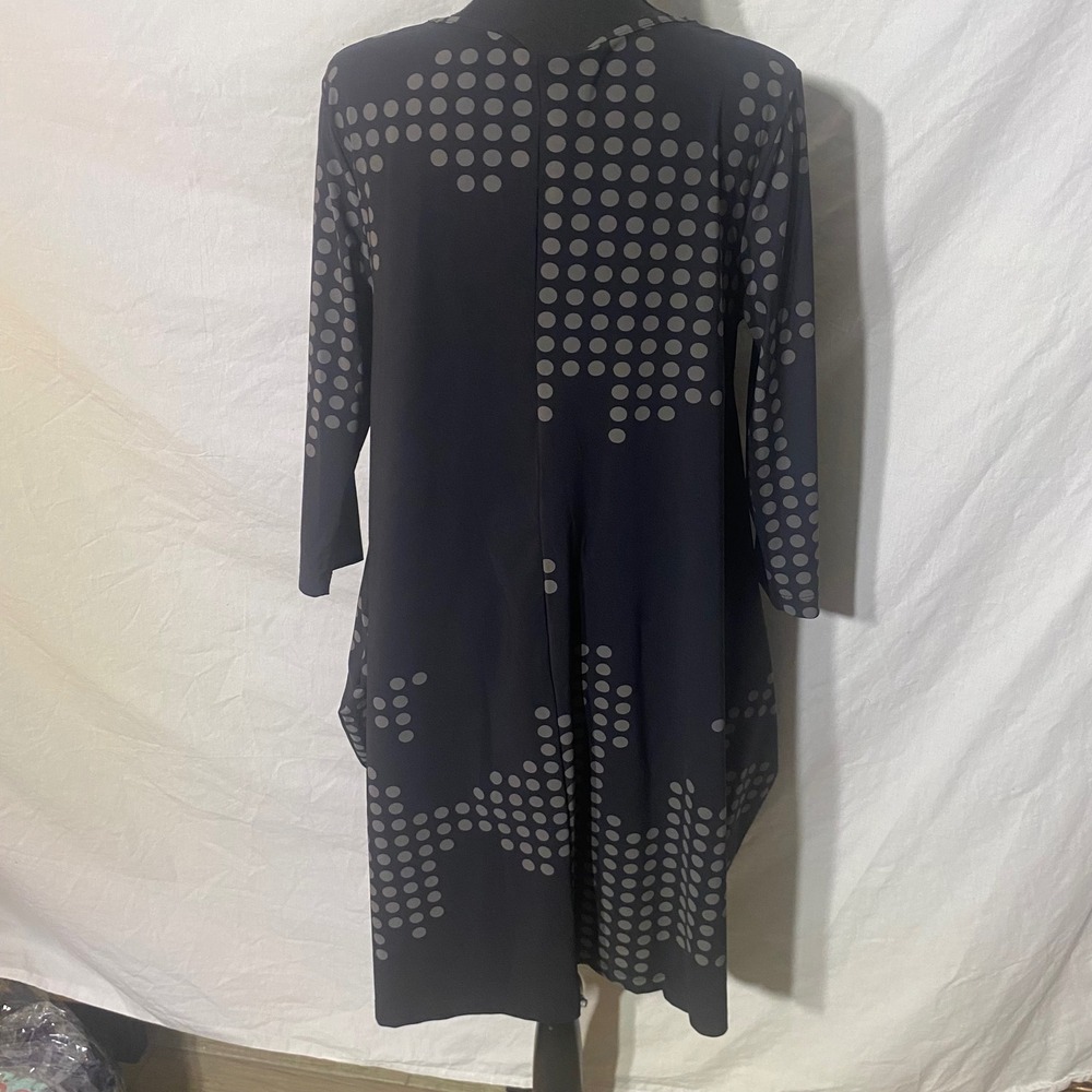 Porto SF Womens Black Gray Dot Lantern Bubble Dress Long Sleeve Pockets Size 1 - Picture 2 of 9
